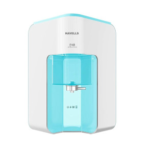 OfferTag: Havells Fab Alkaline Water Purifier (White & Sky Blue),  RO+UV+Alkaline, Filter Alert, Copper+Zinc+Minerals, 7 Stage Purification, 7L  Tank, Suitable for Borwell, Tanker & Municipal Water (Coupon), 55% Off