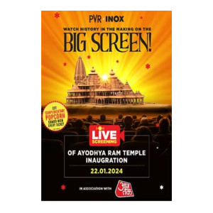 Watch the live screening of the Ayodhya Ram Mandir Inauguration at PVR and INOX on January 22nd, 2024 along with FREE complimentary popcorn combo with every ticket