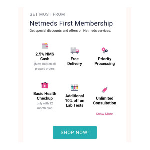 Netmeds FREE 12 Months Membership worth 1999 for FREE