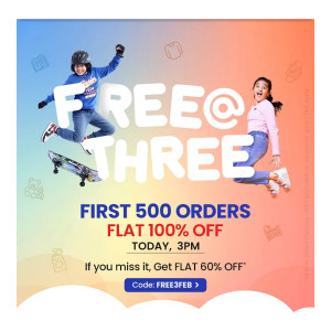 Firstcry : Free at 3 - First 500 Orders Free - Flat 100% Discount upto ₹1500 on first 500 Orders at 3 Pm today