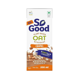 So Good Plant Based Oat Beverage Caramel Flavour 200 mL | Lactose Free | Gluten Free | No Preservatives | Zero Cholesterol | Dairy Free| Source of Calcium & Vitamins