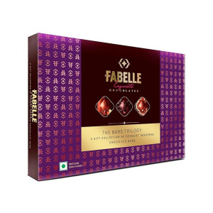 Fabelle The Bars Trilogy - Chocolate Pack, 3 Assorted Large Luxury Chocolate Bars, Premium Packaged Gift Chocolate Box, Centre-Filled Bars, Best Valentines Gift, 388g
