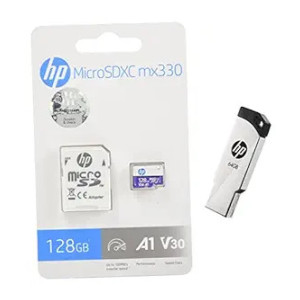 HP Micro SD Card 128GB with Adapter A1 U3 V30 (Purple), (HFUD128-MX330) & v236w USB 2.0 64GB Pen Drive, Metal