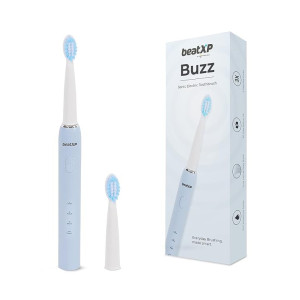 beatXP Buzz Electric Toothbrush for Adults with 2 Brush Heads & 3 Cleaning Modes|Rechargeable Electric Toothbrush with 2 Minute Timer & Quadpacer|19000 Strokes/min with Long Battery Life (Blue)