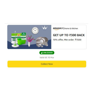 Upcoming | Flat 10% Cashback Upto Rs.300 On Rs.1500 Home & Kitchen Order [Offer On 7-10th March]