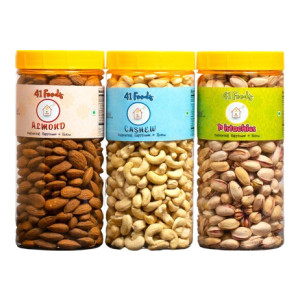 41 foods Dry fruits combo pack of Pistachios Almonds Cashews | kaju badam pista 600GM Almonds, Cashews, Pistachios  (3 x 200 g)