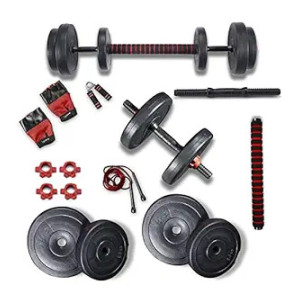 Lifelong LLPVCHGC06 PVC Home Gym Set 20kg Plate with Extension Barbell Rod and Dumbbells Rods with Gym Accessories for Home Workouts ( Black , 6 Months Warranty )