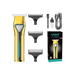 VGR V-960 Professional Rechargeable Cordless Beard Hair Trimmer Kit with Dual Motor, Guide Combs Brush USB Cord for Men, Family or Pets 0mm Bald Head Clipper Li-ion Battery 120 minutes Runtime - GOLD