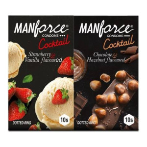 MANFORCE Cocktail Combo Pack (Hazelnut & Chocolate and Strawberry & Vanilla) Condom (Set of 2, 20S) Condom  (Set of 2, 20 Sheets)