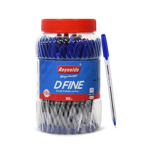 Reynolds D FINE BALLPEN - BLUE | PACK OF 50 | Ball Point Pen Set With Comfortable Grip | Pens For Writing | School and Office Stationery | Pens For Students | 0.7 mm Tip Size