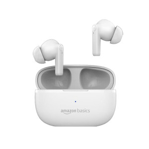 Amazon Basics True Wireless in-Ear Earbuds with Mic, 10MM Dual Drivers, Touch Control, IPX5 Sweat & Water Resistant, Bluetooth 5.1, Up to 50 Hours Play Time, Type-C Fast Charging (White)