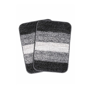 Status Contract Microfiber Striped Anti Skid Latex Back Side Set of 2 Bathmats (Black, 35X50 Cm)