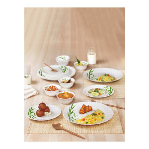 CelloDazzle Set of 19 Microwave and Dishwasher Safe Bamboo Grove Opalware Dinner Set [Apply Code : HOMEREWARD ]