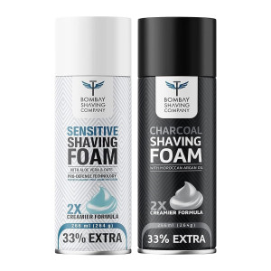 Bombay Shaving Company Sensitive Shaving Foam,266 ml (33% Extra) with Aloe Vera & Oats (Aloe Vera) & Charcoal Shaving Foam, 266 ml (33% extra) with Activated Charcoal & Moroccan Argan Oil