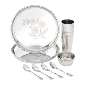 Amazon Brand - Solimo Stainless Steel Dinnerware Set, 16 Pieces, Floral