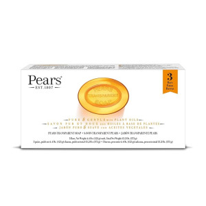Pears Pure & Gentle Soap Bar (Combo Pack of 3) - With Glycerin for Soft, Glowing Skin & Body, Paraben-Free Body Soaps For Bath Ideal for Men & Women [Apply 10% Off Coupon]