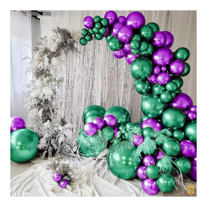 Just Party 25Pcs Purple & 25Pcs Green Metallic Chrome Balloons with Shiny Surface For Birthdays/Anniversary/Engagement/Baby Shower/bachelorette Party Decorations (Pack of 50)