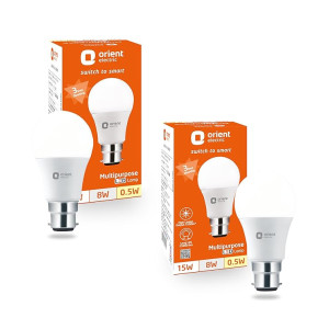 Orient Electric Multipurpose LED Bulb 15W,multi wattage led light 15W-8W-0.5W with dimming feature, Cool White, 6500K, B22d cap, Pack of 2