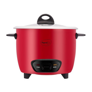 Pigeon by Stovekraft Ruby Rice Cooker with Single pot, 1.8 litres.(Red) | Toughened Glass Lid | 700 Watts | 2 Aluminium Cooking Pot | Measuring Cup| Spatula | Energy Efficient Cooking