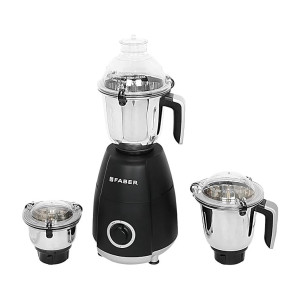Faber Crown 800W Blender Mixer Grinder, 3 SS clip lock jars and blades || low-noise copper motor, up to 20000 rpm speed || 2 year comprehensive & 5 year motor warranty (FMG CROWN 800 W 3J NERO) Black