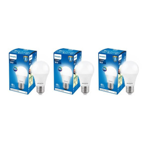 Philips Base E27 9-Watt LED Bulb (Pack of 3, Cool Day Light)