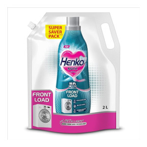Henko Matic Front Load Liquid Detergent - 2L Refill Pouch with Nano Fiber Lock Technology, 99.9% Germ Protection, Bio Stain Power & Ultra Color Care which maintains the Newness, Color & Shine