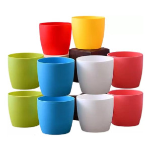 Plastic Cool Pot 5 INCHES(6 Pcs)| Garden Planters forHome| Plant Container Set| Drip Trays Pots| Plastic Pots with Saucers, Multic colorus