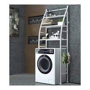 HOOBRO 3 Layer Over The Washing Machine Storage Rack Metal Bathroom Shelf Space Saving Organizer for Laundry Room Wash Basin Floor Stand (White) (Coupon)