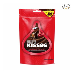 HERSHEY'S Kisses Special Dark 'n' Almonds | Melt-in-Mouth Chocolates 33.6g - Pack of 6