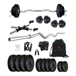 STARX 40 kg 40Kg PVC weight with 3ft Curl Rod and Accessories Home Gym Combo