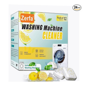 Zerfa (Pack of 24) Lemon-Scented Washing Machine Deep Cleaner Descaler Tablets, Powerful Descaling and Stain-Removing for Front and Top Load Machine