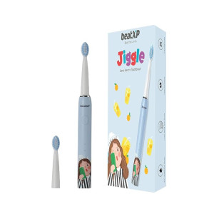 beatXP Jiggle Sonic Electric Toothbrush for Kids with 2 Brush Heads & 3 Cleaning Modes | Rechargeable Electric Toothbrush | 20500 strokes/min with Long Battery Life (Baby Blue)