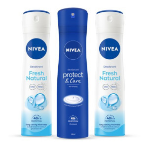 NIVEA Fresh Natural Women Deodorant (Pack of 2) &Protect and Care Deodorant (Pack of 1) Deodorant Spray - For Women  (450 ml, Pack of 3)