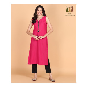 Aiza collection : Women Solid Polyester Straight Kurta  (Pink)