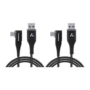 Ambrane Type C Mobile Charging Cable 3A Fast Charging, 1.5m L Shaped Braided Cable, 480Mbps Data Transfer for Smartphones, Tablet, Laptops & Other Type C Devices (ABLC10, Black) (Pack of 2)