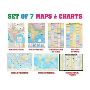 India & World Map ( Both Political & Physical ) with Constitution of India Chart , History & Geographical Terms chart | Combo Of 7 | Best Useful For Preparation Of UPSC, SSC, IES, RRB and other Exams