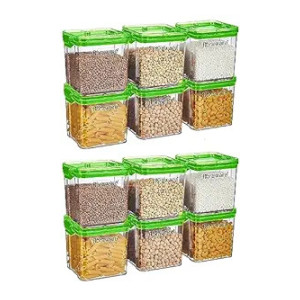 Floraware Food Safe Plastic Multiuse Square Lock & Lock Airtight Container,Multipurpose Jar, Grocery Container, BPA Free, 700 ML (Green, 2)
