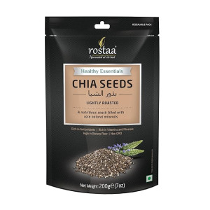 Rostaa Chia seed Lightly Roasted seed for eating|rich in omega-3|diet food 200 gm (Pack of 1) Rich in Fiber, Healthy Breakfast Snack, Super Source of Calcium, Protein Fibre, Chia Seeds for Weight Loss with Omega 3