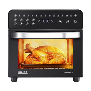 Inalsa Air Fryer Oven Aero Smart-15 L|1700 W-14 Preset Programs|Roast, Reheat, Dehydrate, Bake|Rotisserie & Convection|8 Accessories|2 Year Warranty|Recipe Book, 15 liter, Black |1700 watts