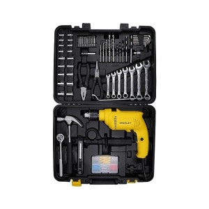 STANLEY SDH600KM-IN 600W 13mm Drill Machine with Mechanical Toolkit for Home, DIY & Professional Use (120-Pieces) - Includes Hammer Drill, Hammer & Measurement Tape, 1 Year Warranty, YELLOW & BLACK (Coupon)