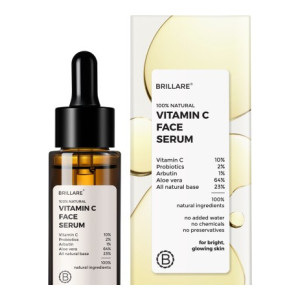 Brillare 10% Vitamin C Face Serum, Bright & Glowing Skin, with Probiotics & Aloe Vera  (30 ml)