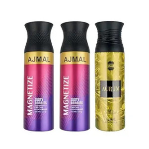 Ajmal 2 Magnetize for Men & Women and 1 Aurum Femme for Women Deodorants each 200ML Combo pack of 3 (Total 600ML)