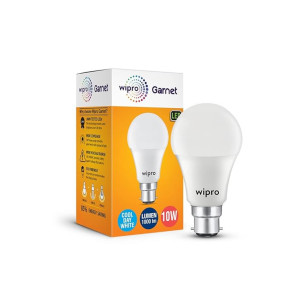 Wipro Garnet 10W LED Bulb for Home & Office |Cool Day White (6500K) | B22 Base|220 Degree Light Coverage |4Kv Surge Protection |400V High Voltage Protection |Energy Efficient | Pack of 1