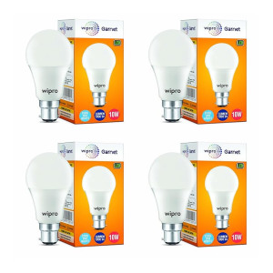 Wipro Garnet 10W LED Bulb for Home & Office |Cool Day White (6500K) | B22 Base|220 degree Light coverage |4Kv Surge Protection |400V High Voltage Protection |Energy Efficient | Pack of 4