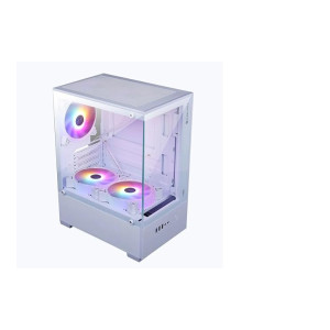 ZEBRONICS New Launch Iceberg Premium Gaming Chassis with Support for mATX | Mini ITX, Wraparound Tempered Glass, 120mm Multicolor LED Ring Fans, Top Magnetic Dust Filter, 5 Fans Included (White)