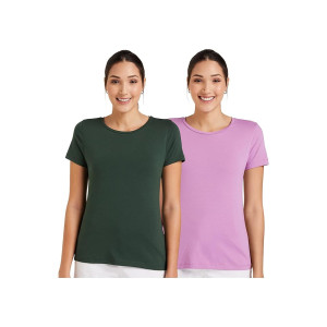 Amazon Brand - Symbol Women's Cotton Stretch Regular Fit T-Shirt (Pack of 2)