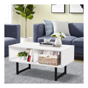ABOUT SPACE Coffee Table with Storage - Portable Wooden Center Table with Metal Stand & Open Rack - DIY Furniture - Sofa/Tea Table/Teapoy for Living Room, Home, Office L 3 X B 1.5 X 1.5 Ft - White