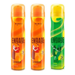 Engage Deo Combo 2 Intrigue for her 150ml and 1 Spirit for her 150ml Deodorant Spray - For Women  (450 ml, Pack of 3)