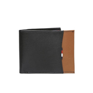 Tommy Hilfiger Mudcreek Leather Slimfold Wallet for Men - Black & Tan, 8 Card Slots