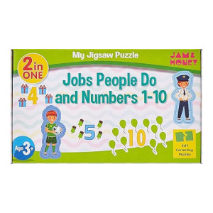 Amazon Brand - Jam & Honey Kid Jobs People Do & Numbers Puzzle - Multicolor
